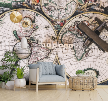 Svetovni zemljevid vintage stenski mural - TenStickers