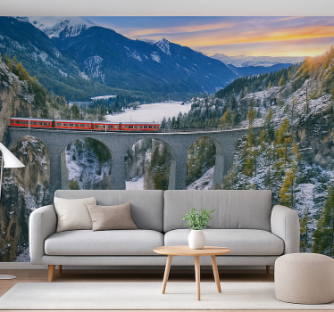 Švicarski vlak na viaduktu landwasser Fototapeta z gorami - TenStickers