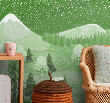 Zelena vintage stenska poslikava gozdnega drevesa - TenStickers