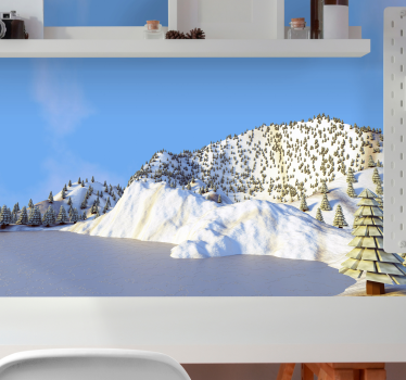 Zimska pokrajina nizko poli ilustracija otroške stenske fototapet - TenStickers