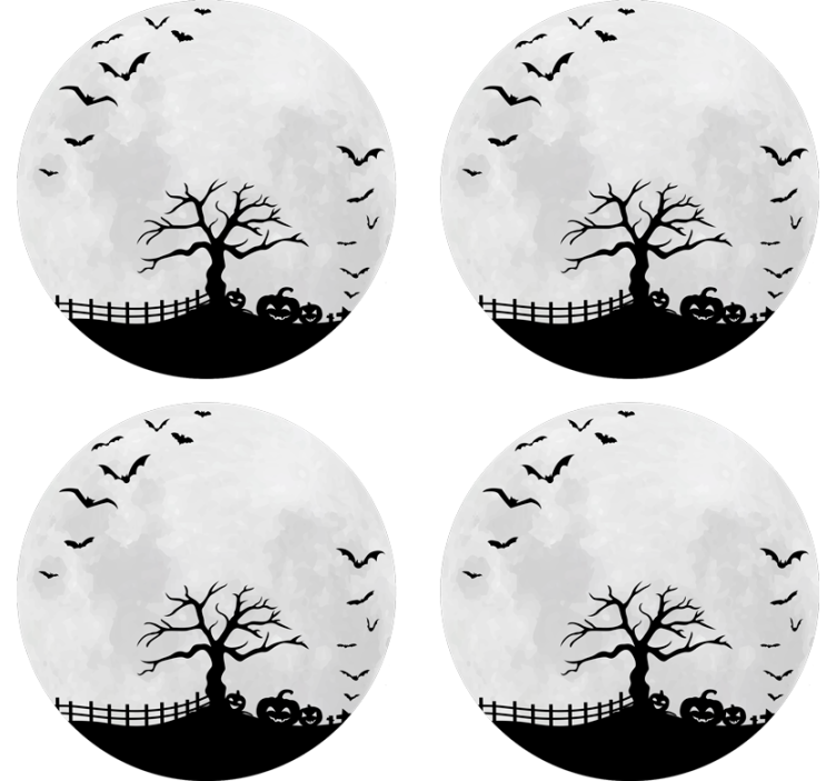Spooky tree silhouette podstavek za kozarce halloween - TenStickers