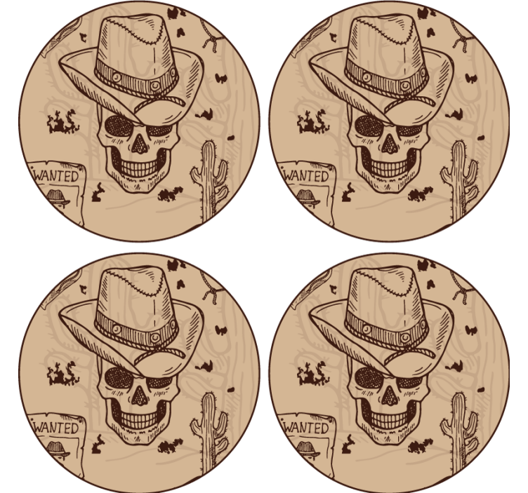 Skull with cowboy hat podstavek za kozarce - TenStickers