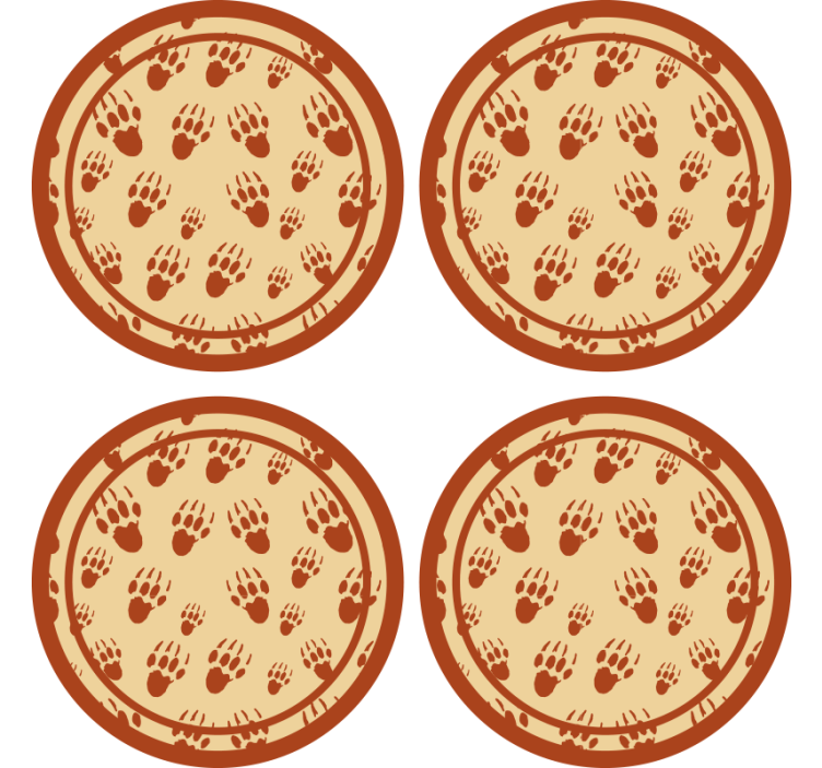 Brown paw print circle podstavki za kozarce vintage - TenStickers