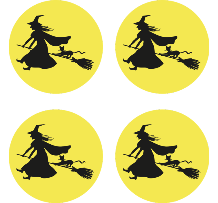 čarovnica, luna in črna mačka halloween pijača mat - TenStickers