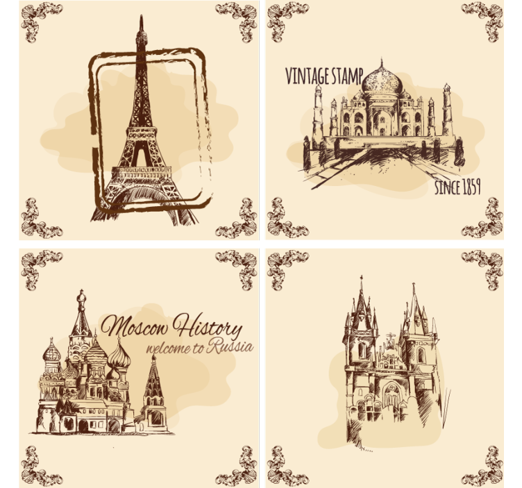 Historic landmark illustrations podstavki za kozarce - TenStickers