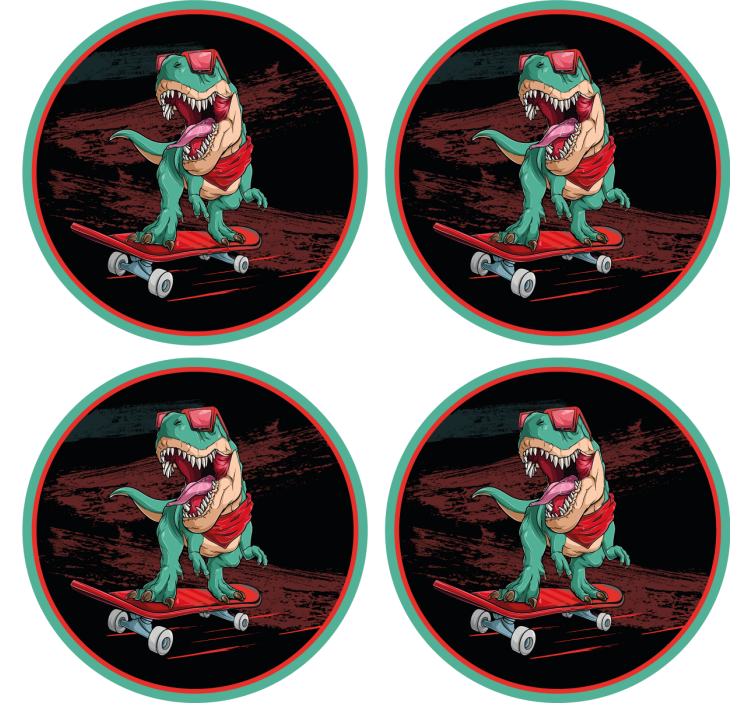 Skateboarding dinosaur graphic geeky podstavek za kozarce - TenStickers