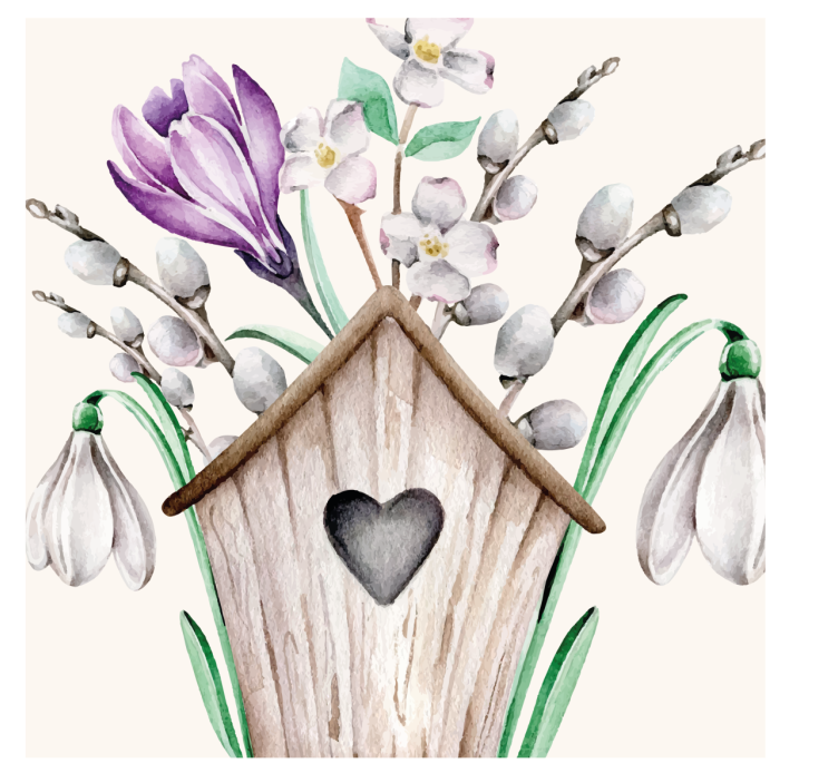 Wooden birdhouse floral arrangement podstavki za poročna - TenStickers