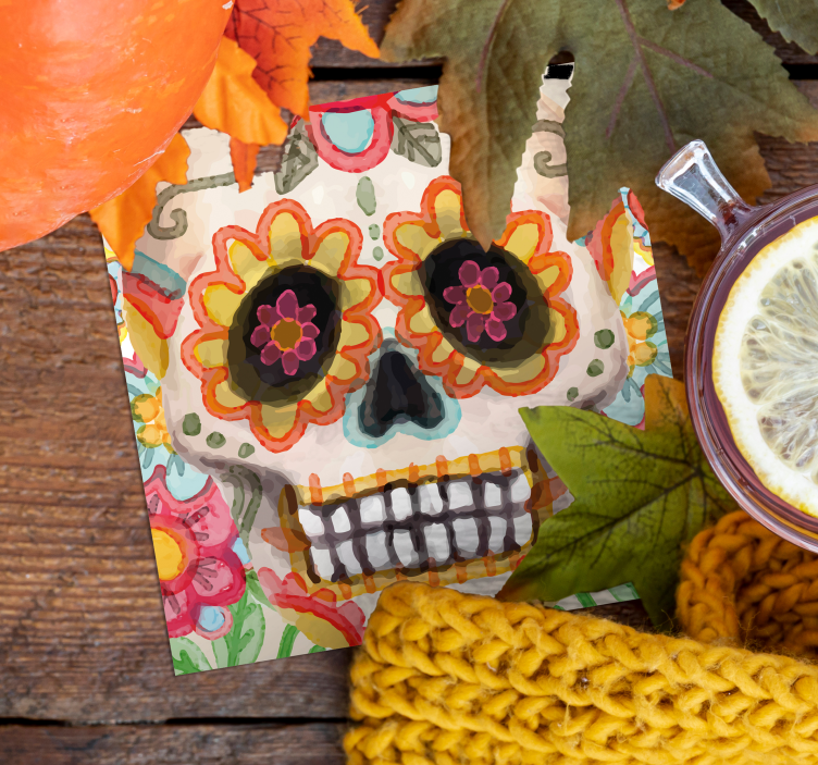 Colorful sugar skull podstavek za kozarce halloween - TenStickers