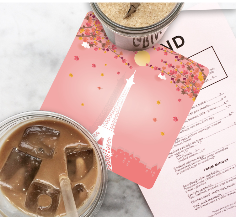 Eifflov stolp in roza drevesa sodobni podstavek - TenStickers