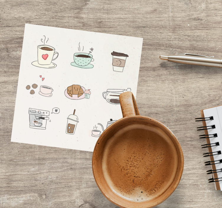 Ljubke ročno narisane ikone kave moderni podstavek - TenStickers