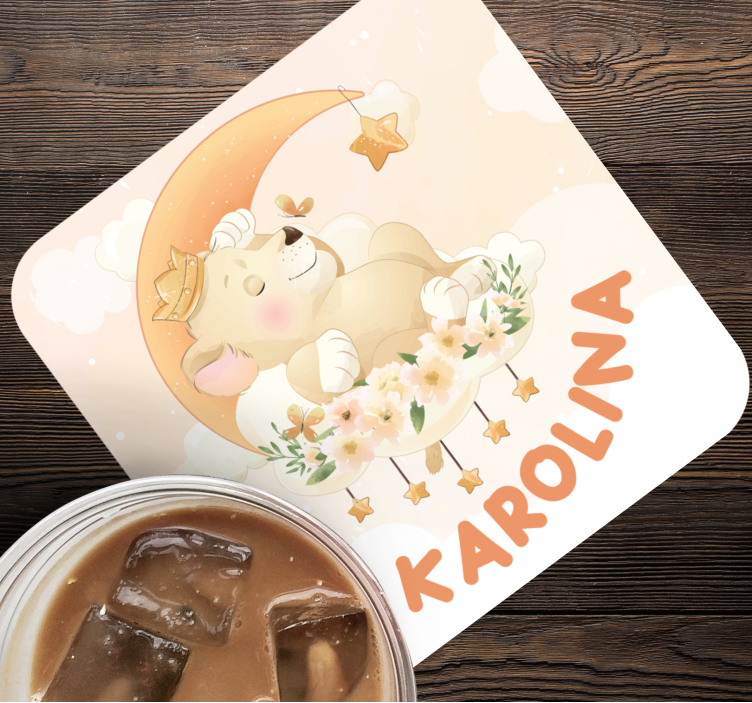 Ljubki živalski lev z imenskimi podloga - TenStickers