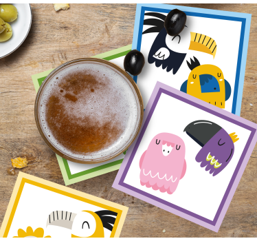 Barvite ptice na podstavkih za kozarce piva - TenStickers
