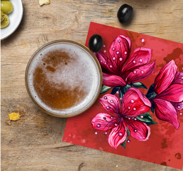 Rdeče narisane rože sodoben podstavek za pijačo - TenStickers