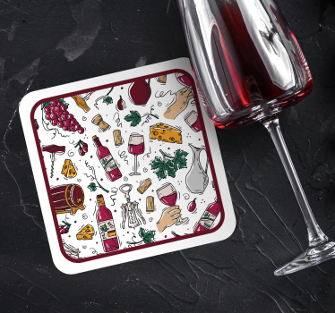 Wine bottles grapes cheese podstavek za kozarce - TenStickers
