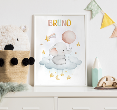 Slon na oblaku Plakat otroška soba - TenStickers