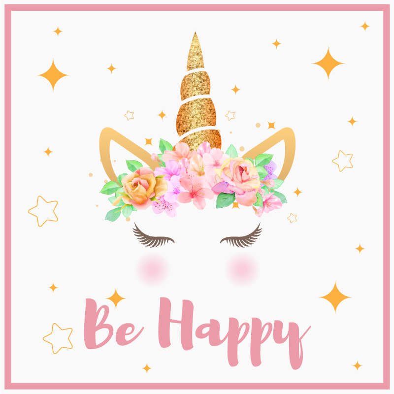 Unicorn z napisom be happy plakat za otroško sobo - TenStickers