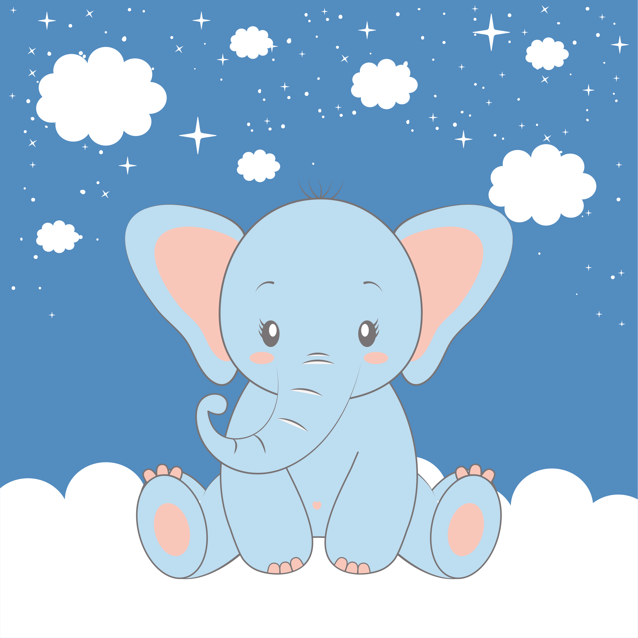 Cute baby cartoon elephant blue plakat za otroško sobo - TenStickers