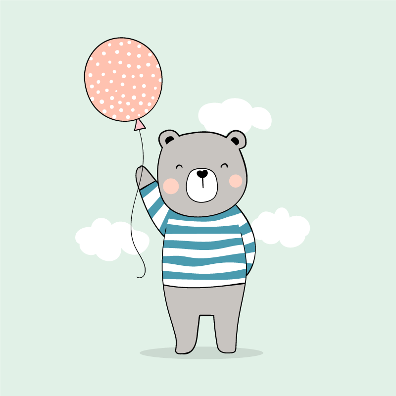 Baby bear with balloon plakat za otroško sobo - TenStickers