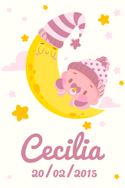 Plakat za otroško sobo z imenom in datumom rojstva - TenStickers