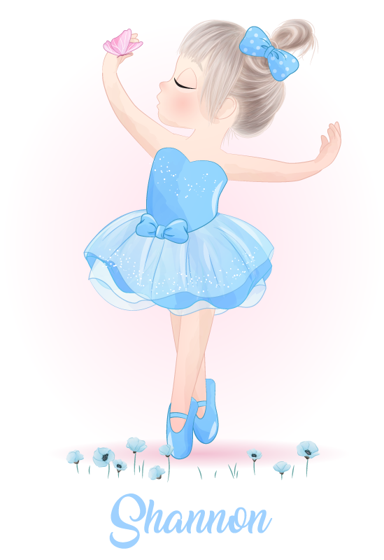 Blue ballerina with name plakat za otroško sobo - TenStickers