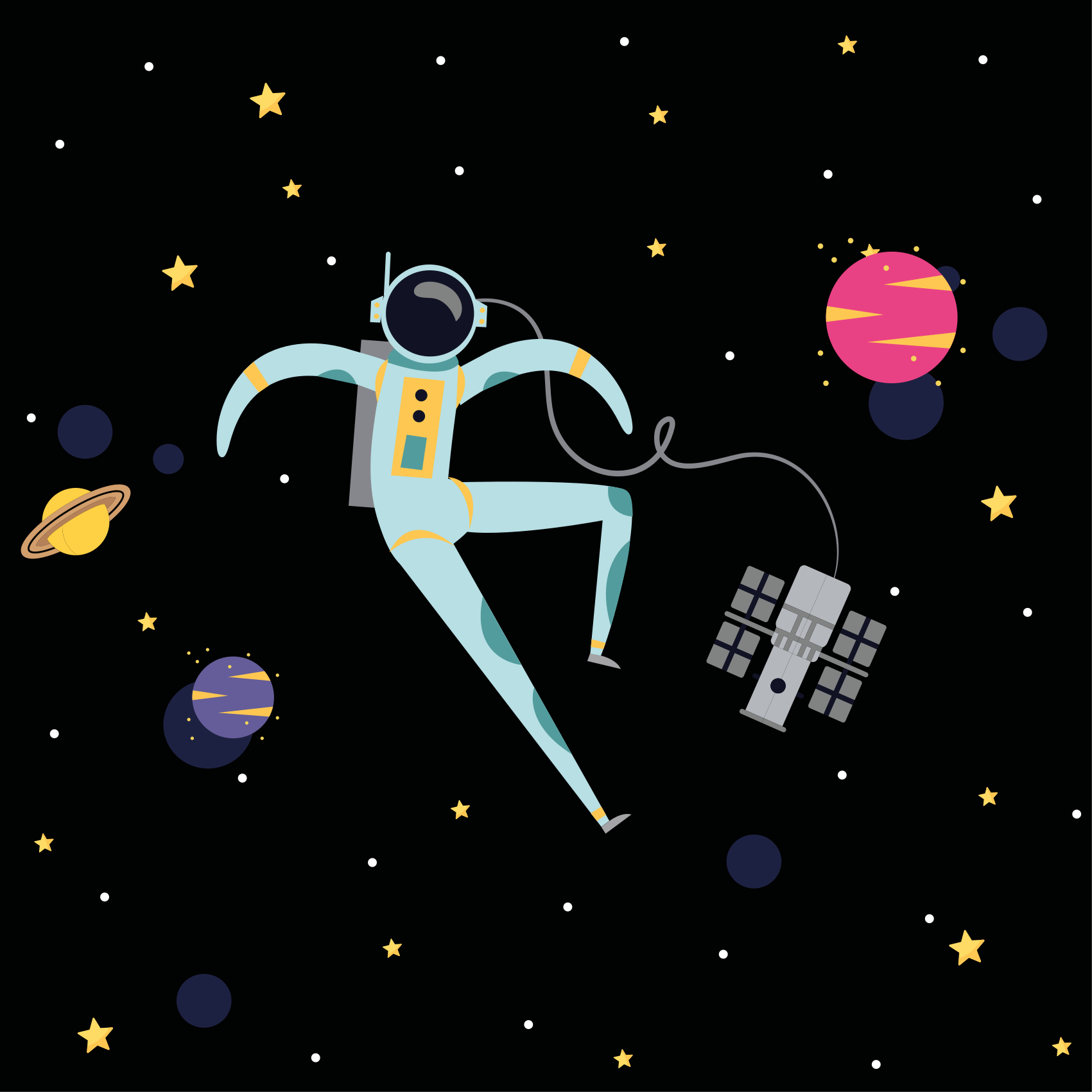 Floating spaceman cartoon plakat za otroško sobo - TenStickers
