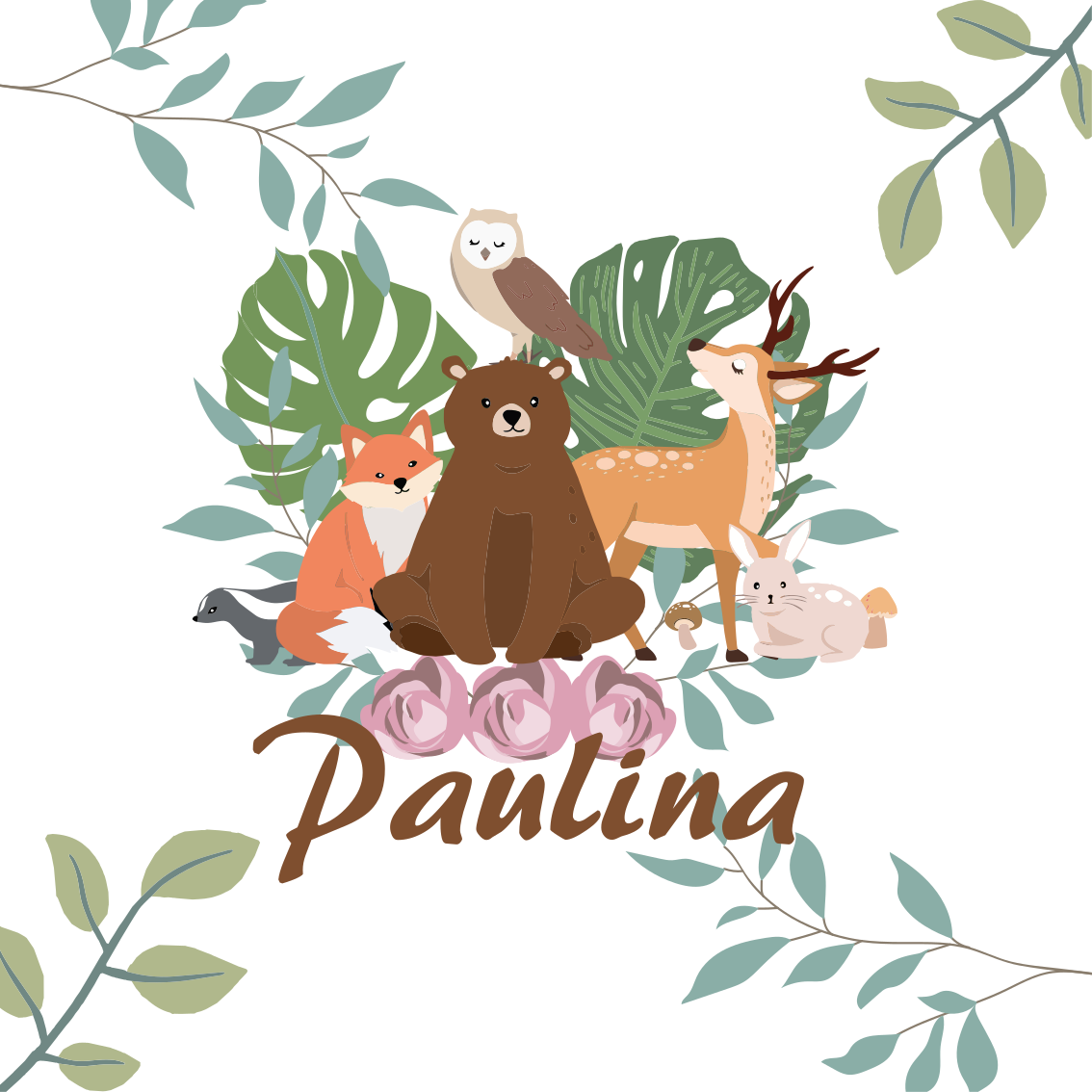 Girly woodland animals personalised plakat za otroško sobo - TenStickers
