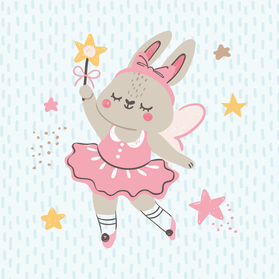 Rabbit fairy illustration with stars plakat za otroško sobo - TenStickers