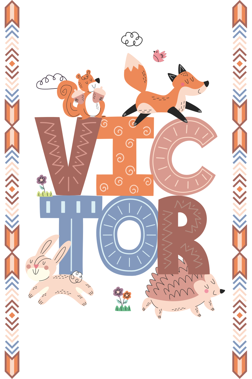 Gozdne živali z imenom plakat za otroško sobo - TenStickers