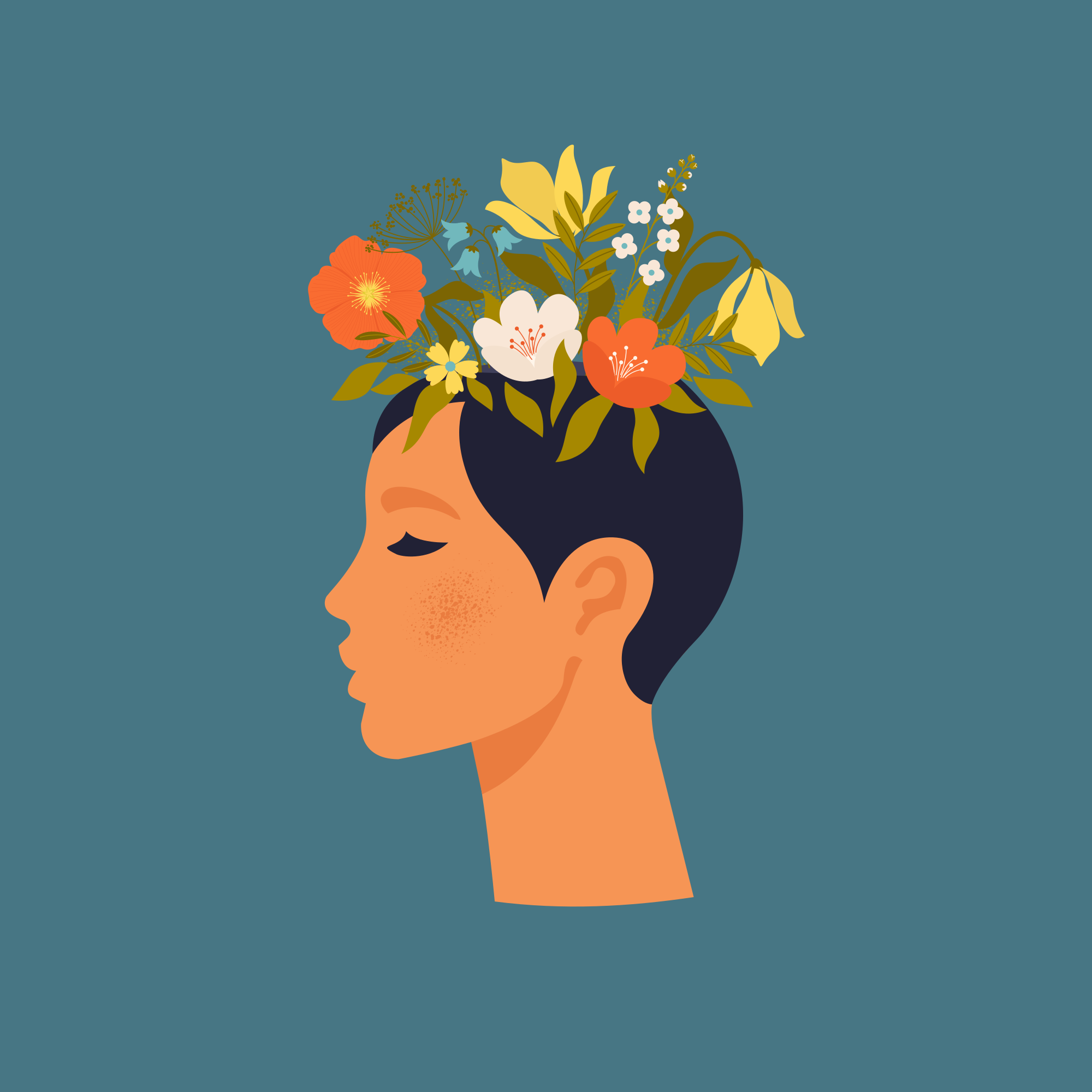 Abstract woman on blue background plakat cvetja - TenStickers