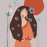 Abstract woman with long hair plakat cvetja - TenStickers