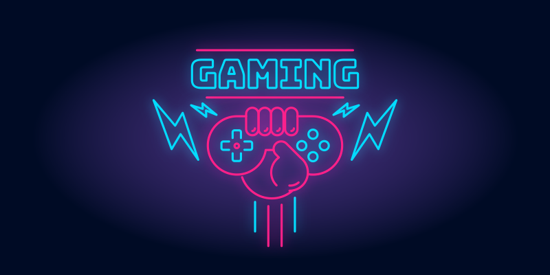 Gaming logo with neon lights plakat video igre - TenStickers