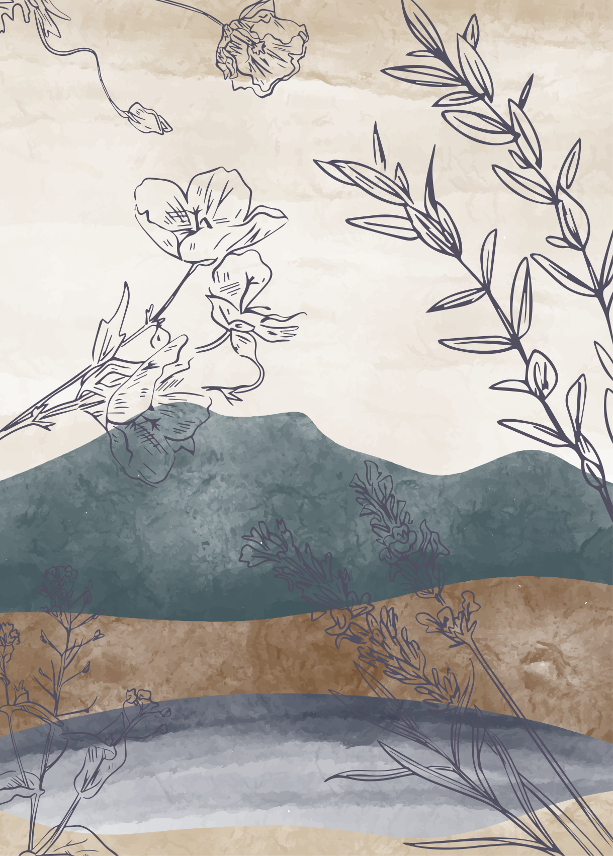 Botanical silhouette plakat cvetja - TenStickers