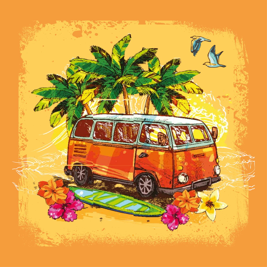 Classic surfing van plakat mesta in države - TenStickers