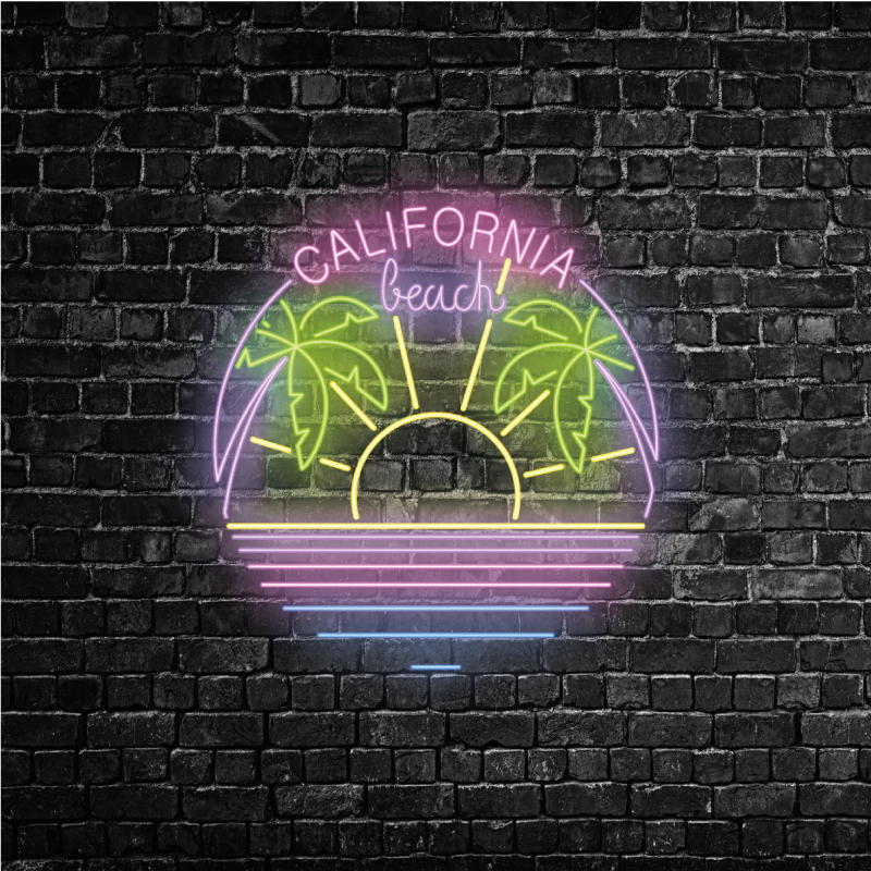 California beach neon text plakat mesta in države - TenStickers