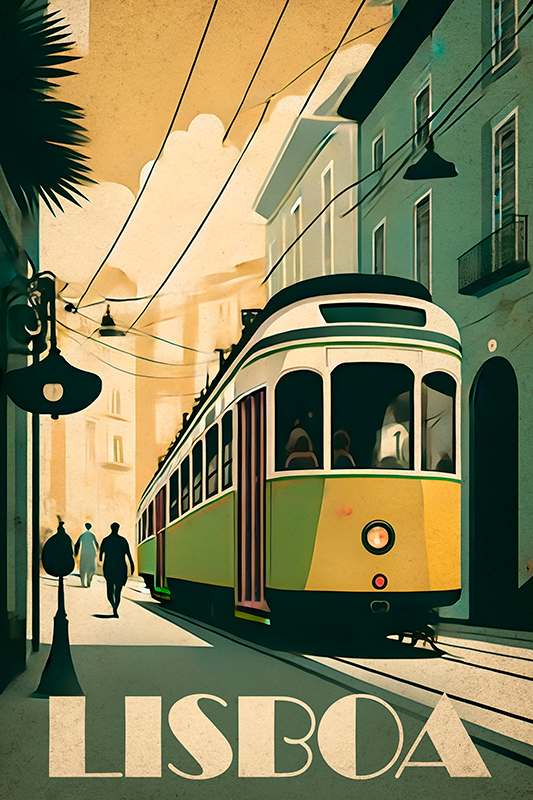 Lisabonský plagát s retro ilustráciou mesta a krajiny - TenStickers