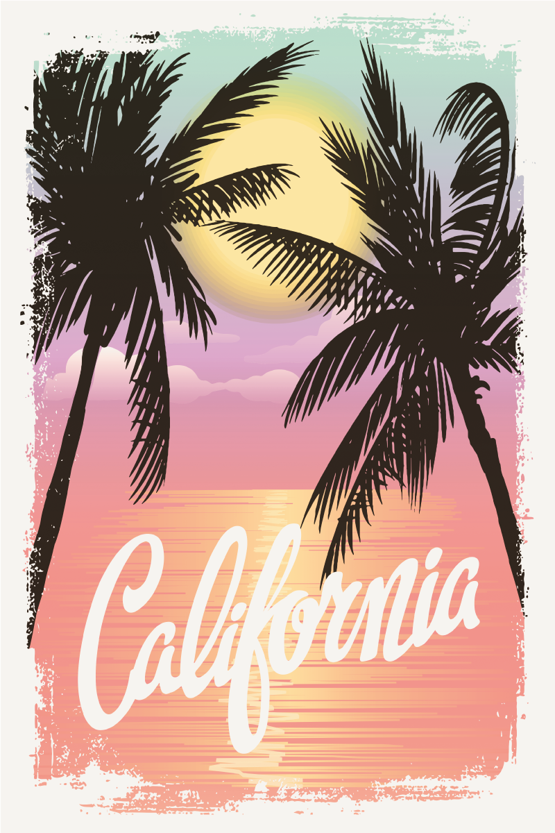 Californian sunset vibes plakat mesta in države - TenStickers