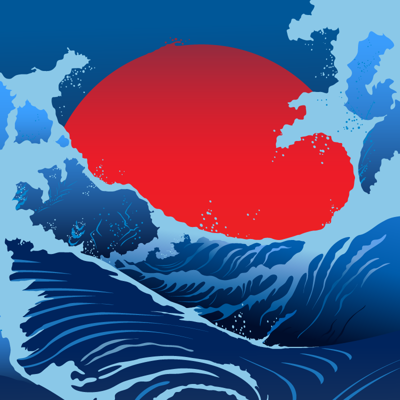Red sun waves plakat krajine - TenStickers