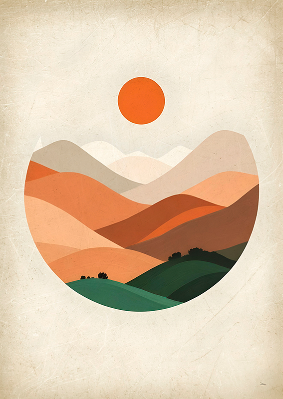 Abstraktni plakat sonce nad gorami - TenStickers