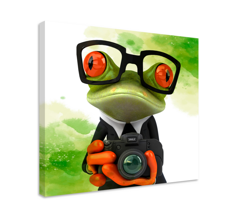 Frog with camera platna slike z motivi živali - TenStickers