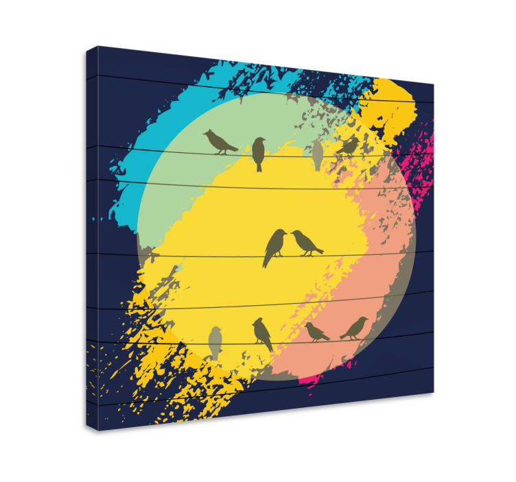 Retro krog silhuete ptica na platnu - TenStickers