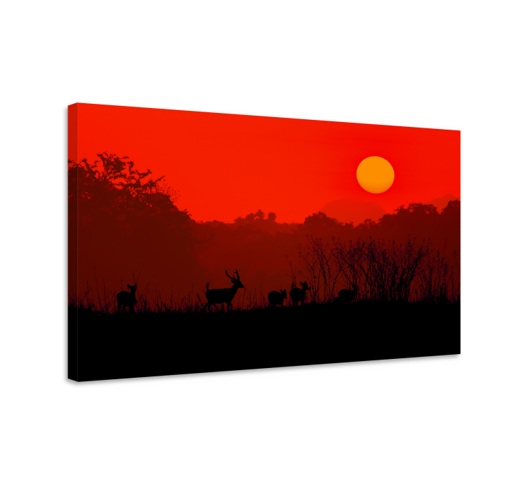 Silhouetted stag sunset platno slikanje jelena - TenStickers