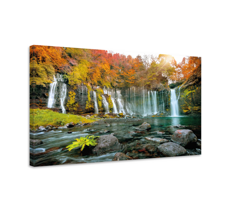 Autumn waterfall scene platno slika zemljevidov - TenStickers