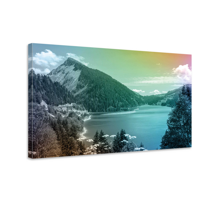 Platno slika zemljevidov gorski pogled na jezero - TenStickers