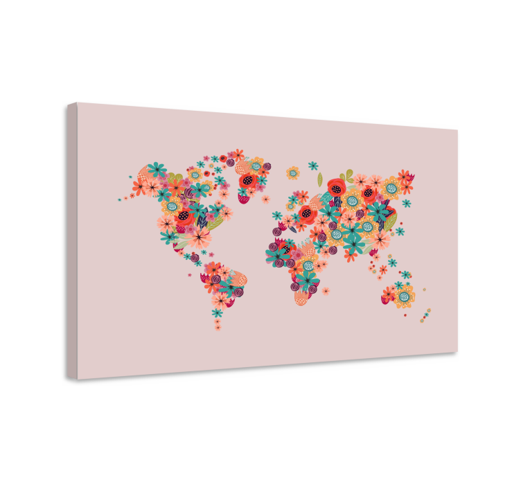 Floral world map na platnu s sliko sveta - TenStickers