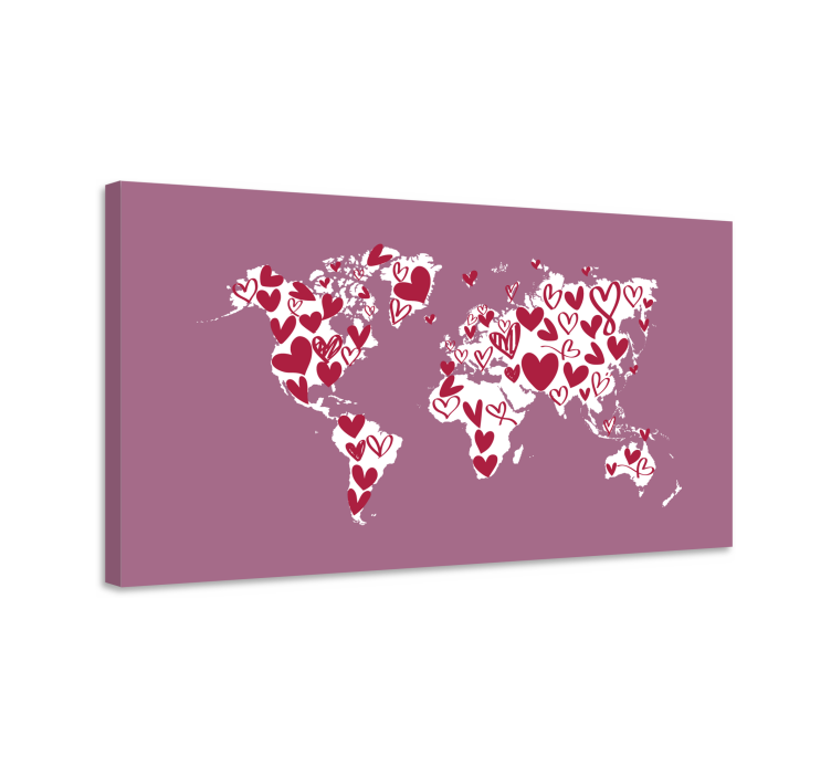 World map hearts platno s sliko sveta - TenStickers