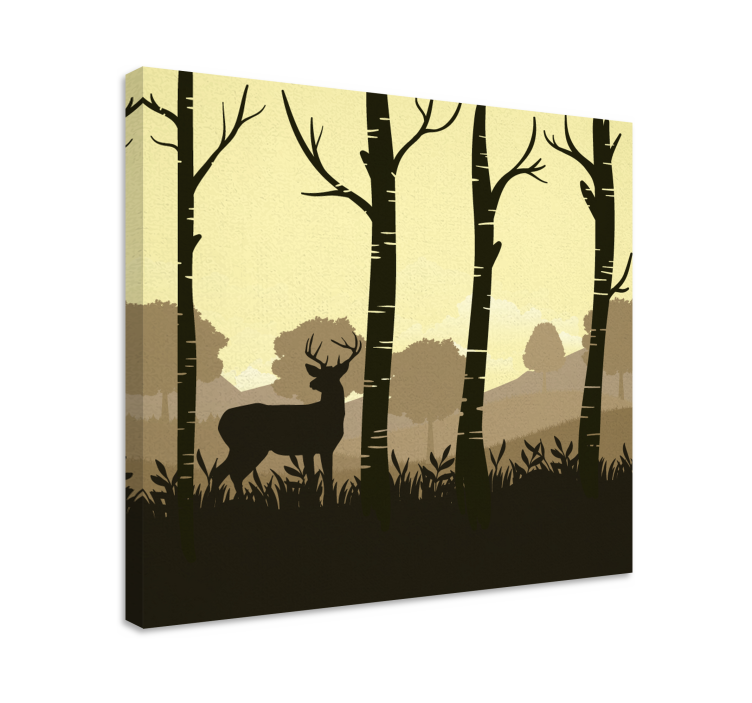 Silhouetted stag amidst trees platno slikanje jelena - TenStickers