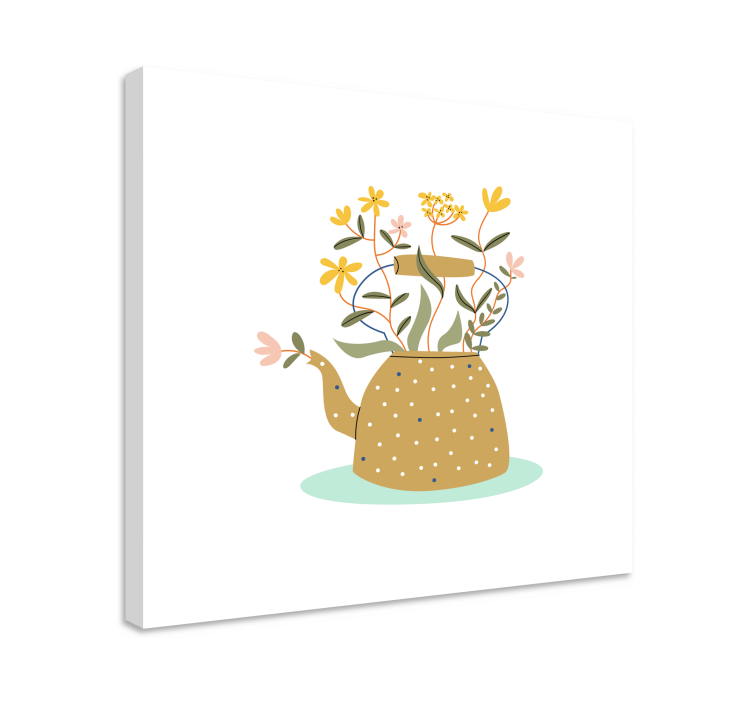 Teapot with blooms - slikarsko platno z rožami - TenStickers