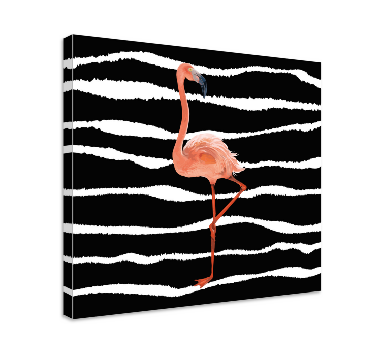 Flamingo on stripes ptica na platnu - TenStickers