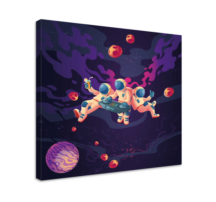 Astronavti igrajo skupaj tisk video iger na platnu - TenStickers