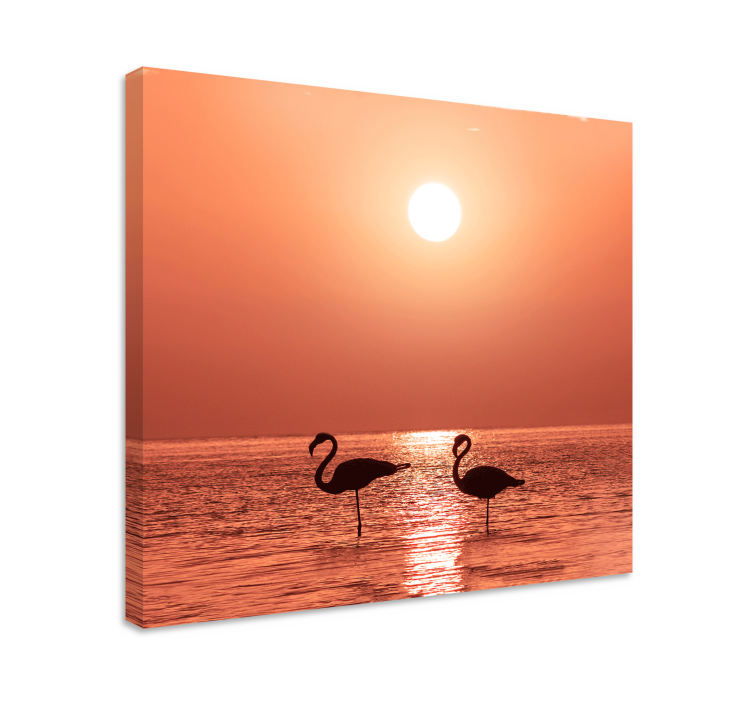 Flamingos at sunset ptica na platnu - TenStickers